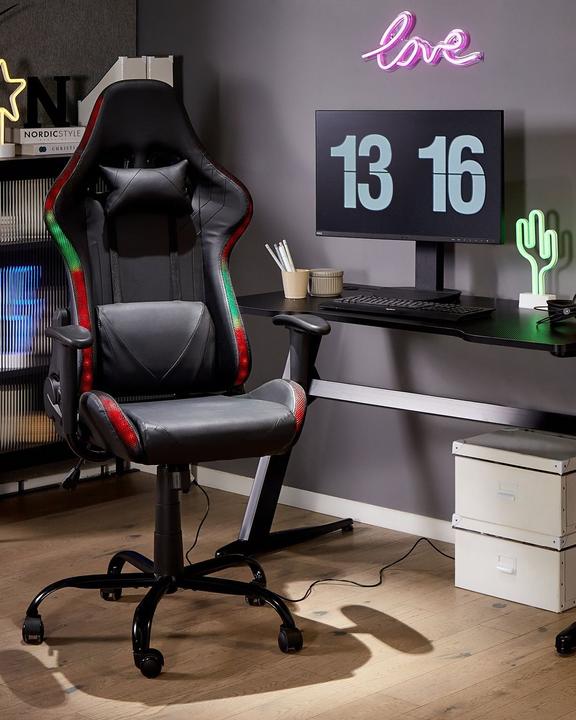 Actual product image Beliani Office chair imitation leather black with LED lighting GLEAM
