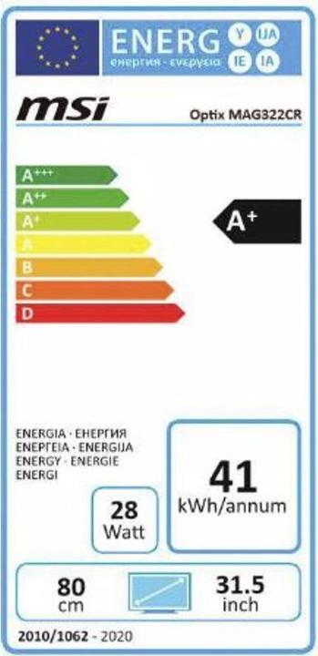 Energie-Label MSI Optix MAG322CR-002 (1920 x 1080 Pixel, 31.50")
