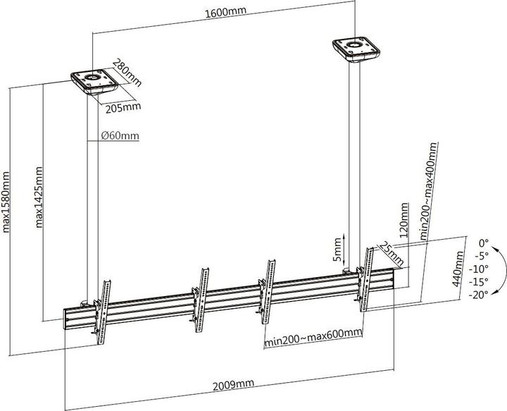 Produktbild equip Pro - Klammer für 2 LCD-Displays - Kunststoff, Aluminium, Stahl - Schwarz, Silbe (Decke, 55", 50 kg)