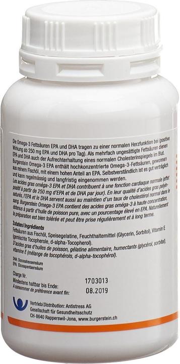 Valeurs nutritives et ingrédients Burgerstein Oméga-3 EPA (100 pièce(s), Capsules, 100 g)