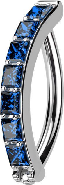 Produktbild Star Piercing Micro Segmentring klappbar silber Schild eine Reihe quadratische Kristalle dunkelblau (ohne Messing, Titan G23)