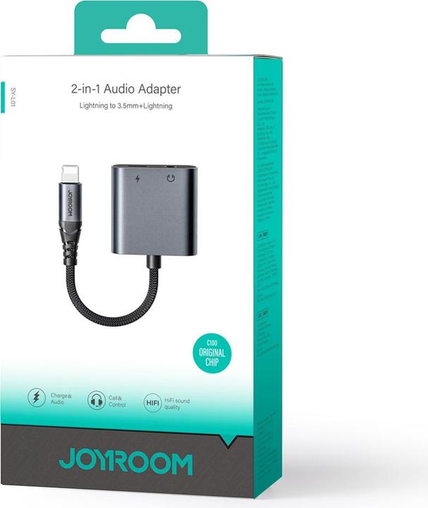 Actual product image Joyroom SY-L01 Lightning to Lightning / 3.5 mm mini jack DAC adapter 2 in 1 (3.5mm jack, Lightning)