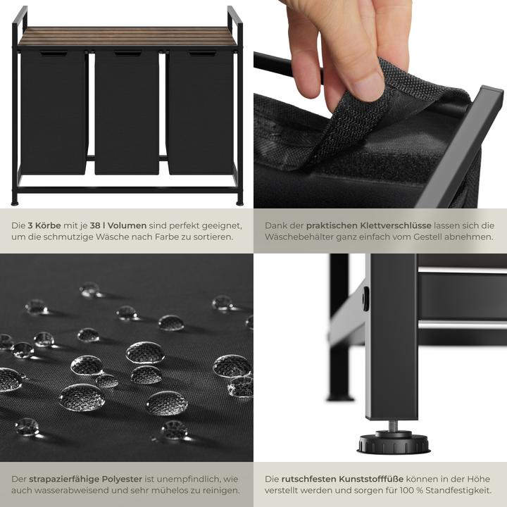 Actual product image tectake Dual Laundry Basket - 2 pull out compartments, wooden folding shelf & high capacity (38 l)