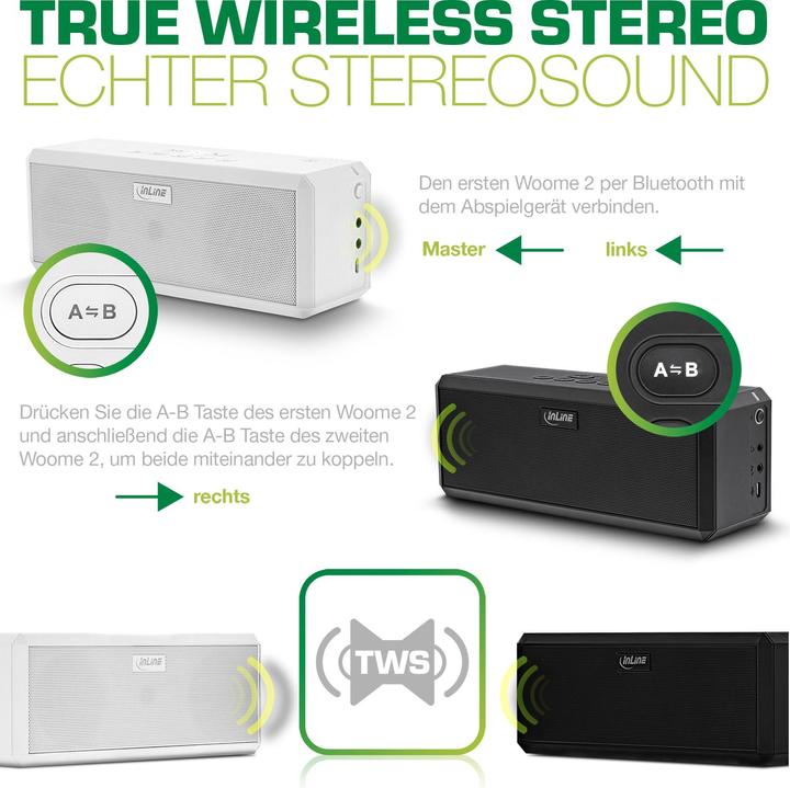 Image du produit InLine WOOME 2 True Wireless Haut-parleur stéréo Bluetooth noir (10 h, Fonctionnement sur piles)
