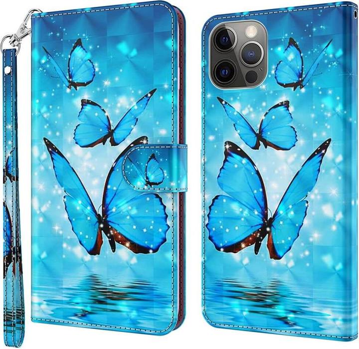 Produktbild Cover-Discount iPhone 14 Plus - Etui Glitzer Effekt Schmetterling blau (Apple iPhone 14 Plus)