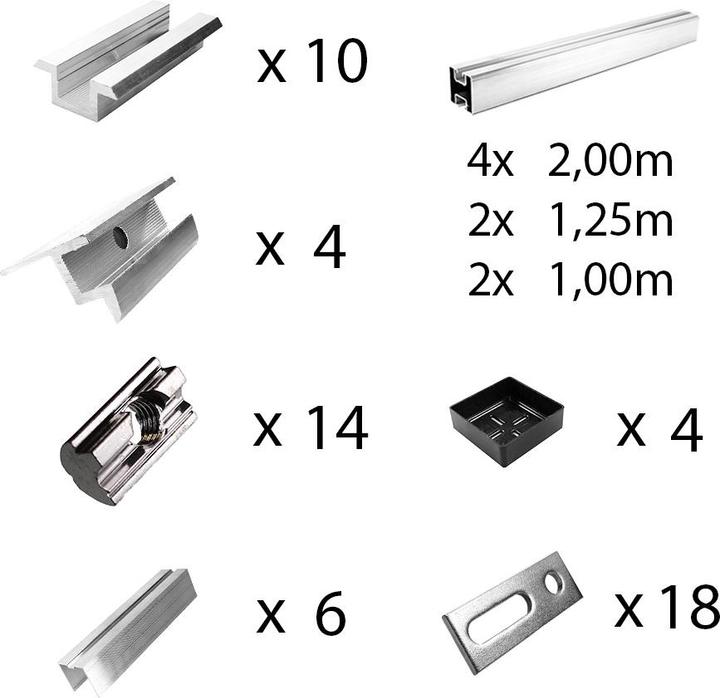 Produktbild Offgridtec Befestigungskit mit Stockschrauben für Schrägdachmontage 6 Solarpanele Rahmenhöhe 35mm (Solaranlage Montagematerial)