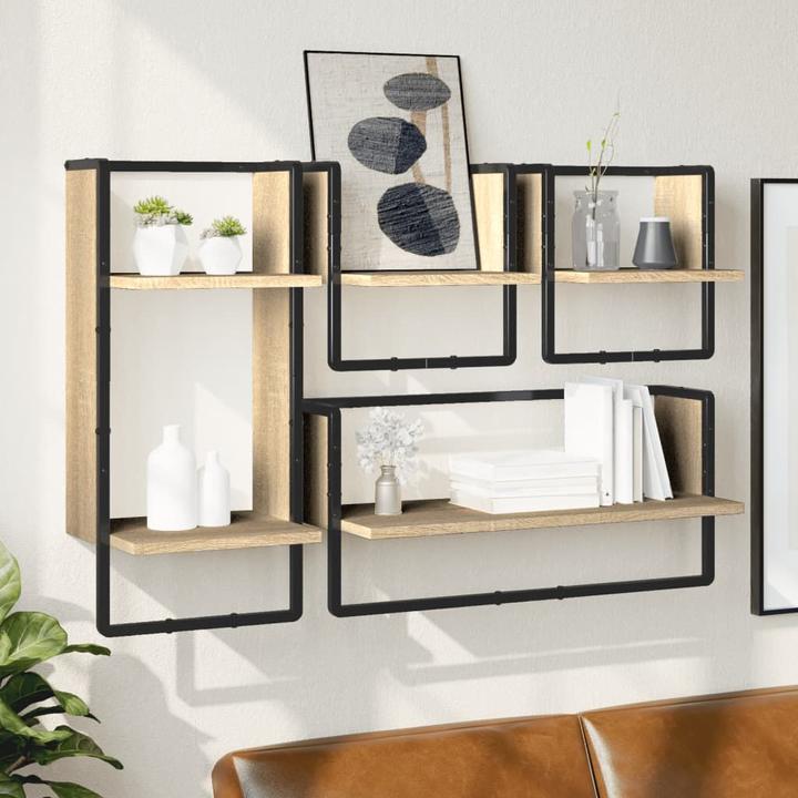 Actual product image VidaXL 4-piece wall shelf set with rods Sonoma oak (65 x 25 x 30 cm)