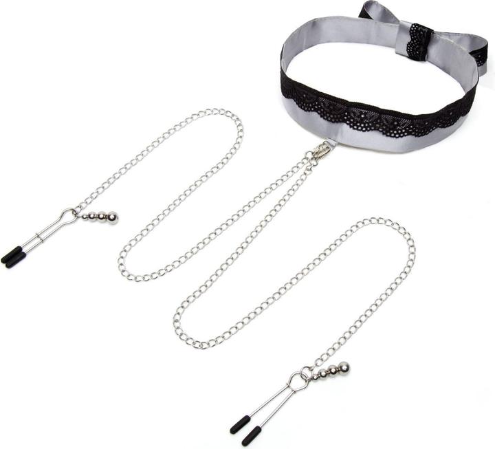 Produktbild Fifty Shades of Grey Play Nice Satin & Lace Collar & Nipple Clamps - Black