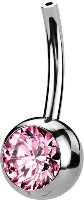 Star Piercing Threadless Bananen-Stab silber mit Kugel Kristall pink (Titan G23, ohne Messing)
