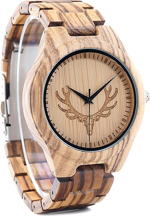Actual product image Natura Punto Bamboo sporty watch with forest deer head, wooden bracelet (Sports watch)