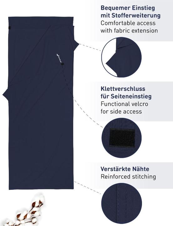 Produktbild Fit-Flip Hüttenschlafsack Baumwolle ultraleicht mit Kissenfach 90x220cm (220 cm)