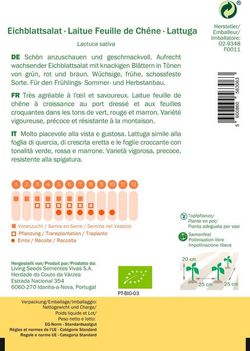 Produktbild Living Seeds grüner Eichblatt Salat, Cocarde (Gemüsesamen)