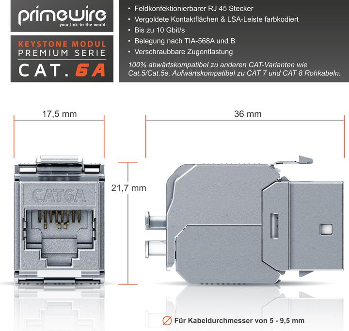 Actual product image Primewire Keystone module CAT.6a for LAN cable plug field-terminable, RJ-45 socket to network cable (Keystone module)