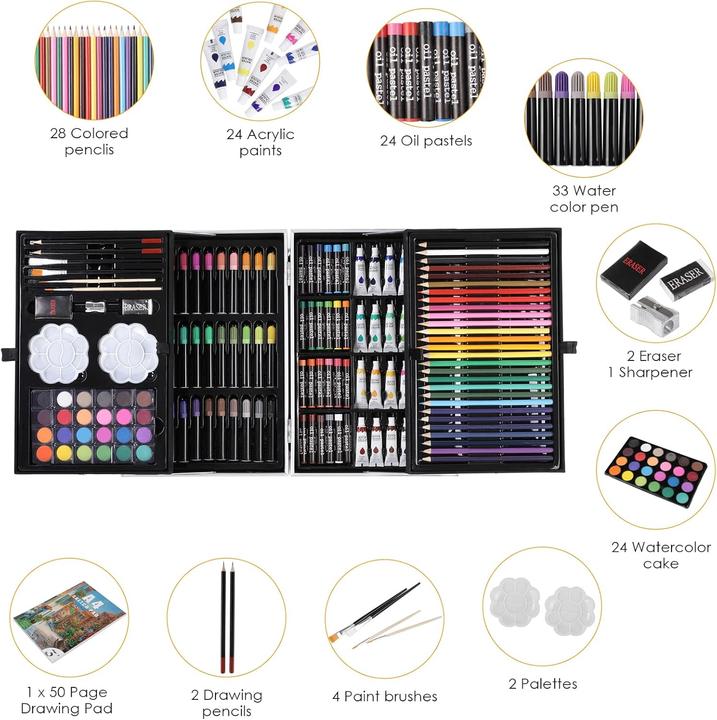 Immagine prodotto Zezirdas Set da colorare per bambini da 146 pezzi, incluso astuccio e album da disegno