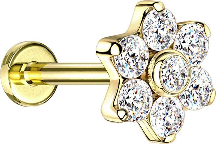 Immagine prodotto Star Piercing Micro Labret filo interno placcato oro con cristalli di fiori argento (senza ottone, Titanio G23)