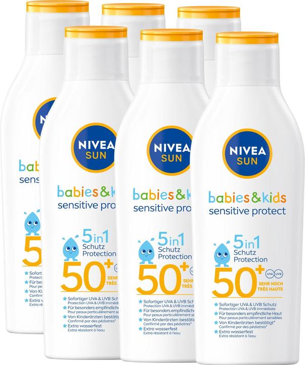Produktbild NIVEA Sonnencreme Sensitive Protect LSF 50+ Multipack 6 x 200 ml (Sonnencreme, SPF 50+, 200 ml)