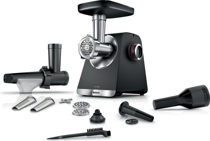 Produktbild Bosch Hausgeräte Serie 6, Fleischwolf, MultiPower Series 6, 2100 W, Schwarz, silver metalic, MFWS650B