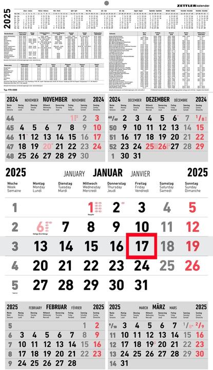 Nährwerte und Zutaten 5-Monatskalender 2025 rot, 33x45cm, Bürokalender mit Jahresübersicht, Datumsschieber (Harter Einband, Deutsch)