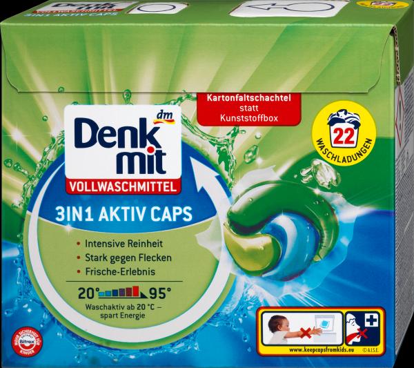 Produktbild dm Denkmit Vollwaschmittel 3in1 Aktiv Caps (22 Waschgänge, Waschpods)