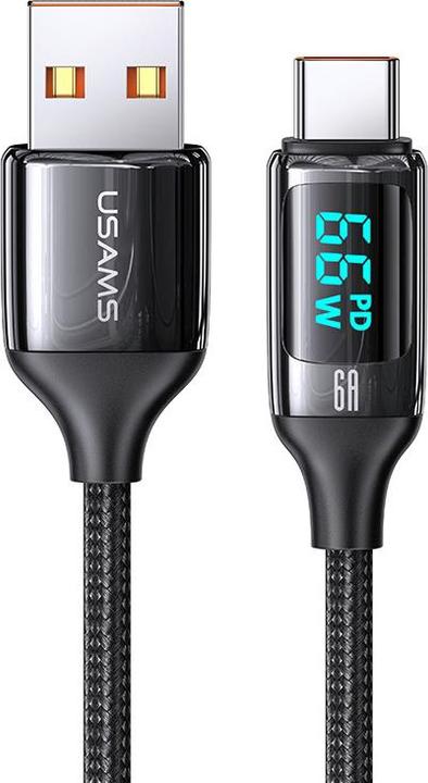 Produktbild Usams Kabel pleciony U78 USB-C 1.2m LED 6A Fast Charging czarny/black SJ544USB01 (US-SJ544) (1.20 m, USB 3.2 Gen 1)