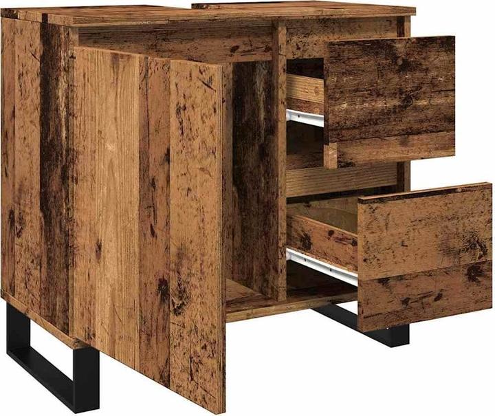 Produktbild VidaXL Waschbeckenunterschrank Unterschrank Badschrank Badmöbel Altholz-Optik (65 x 33 x 60 cm)