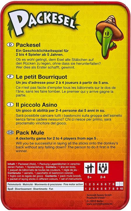 Produktbild Schmidt Spiele Packesel Mitbringspiel in der Metalldose