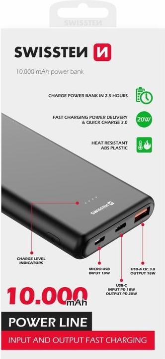Immagine prodotto Swissten Power Line (10000 mAh, 20 W, 37 Wh)