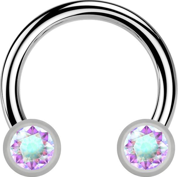 Produktbild Star Piercing Micro Threadless Circular Barbell silber mit zwei Zylindern silber front Kristall multicolor (ohne Messing, Titan G23)