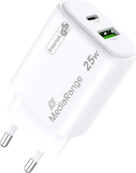 Immagine prodotto MediaRange Adattatore di ricarica rapida doppio, GaN, 1x USB-C e USB-A, PD e QC, 25 watt, set di 2 (25 W)