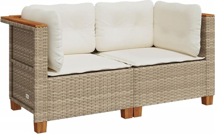 Image du produit VidaXL Jardin Canapé d'angle Coussin Canapé central Canapé de jardin 2 pcs. Beige Poly Rattan