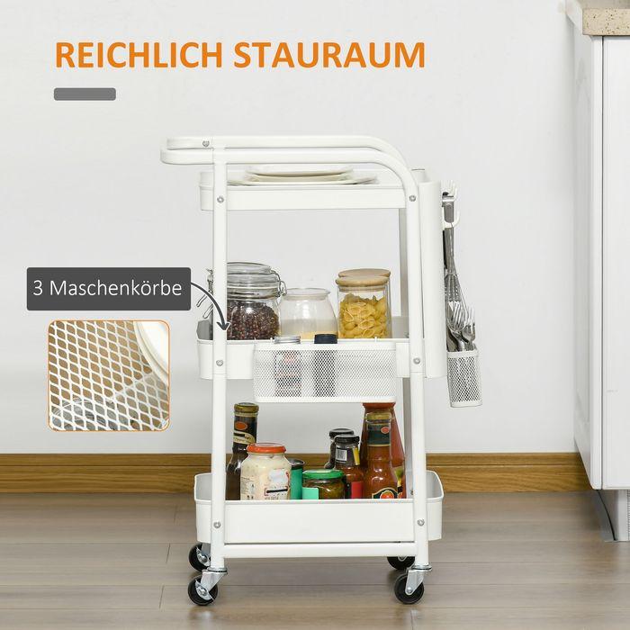 Produktbild Swisshandel24 Rollwagen mit Schubladen und Korb Küche Büro 3-Etagen Küchenregal mit Rollen Schlafzimmer Wohnzimmer