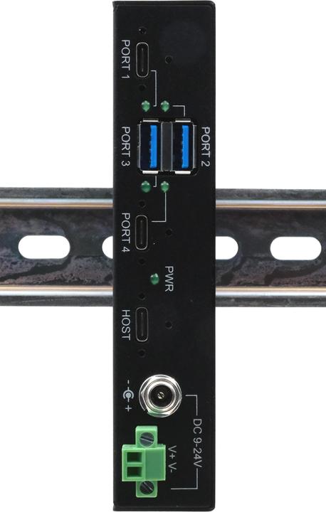 Actual product image Exsys 4 port USB 3.2 Gen 2 metal HUB, incl. power supply 12V/2A, USB 3.0 cable, Din-Rail (USB-C, 4 Ports)