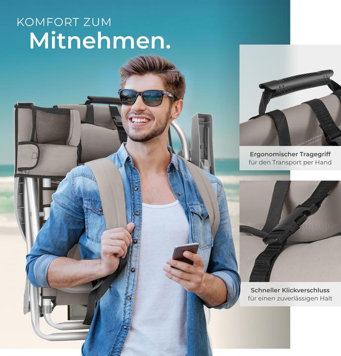 Produktbild tectake Strandstuhl Coral, klappbar mit Rucksackfunktion