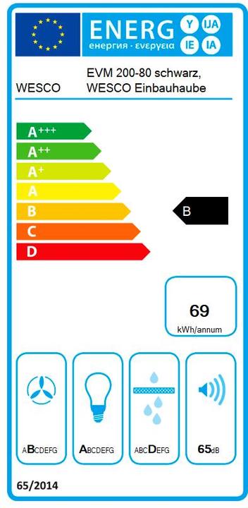 Label énergétique Wesco Hotte intégrable EVM 200-80 noir (4012451)