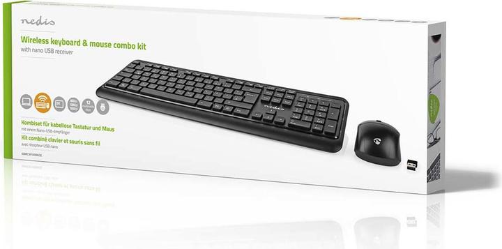 Actual product image Nedis KBMCW100BKDE Mouse and keyboard set Wireless mouse and keyboard connection: USB 800 / 1200 / 160 (DE, Wireless, Cable)