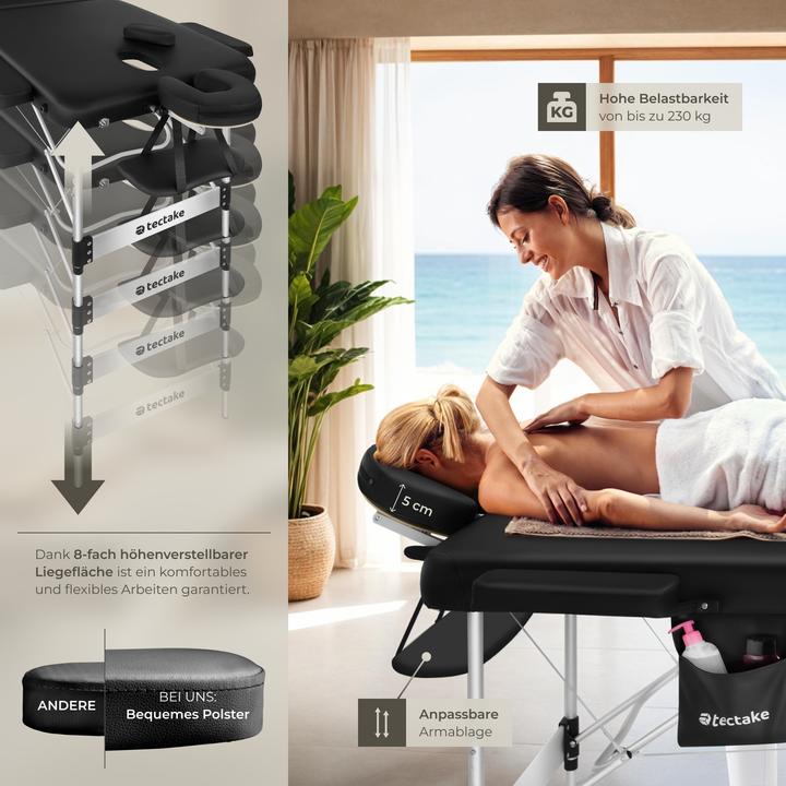 Actual product image tectake 3 Zonen Massageliege mit 5cm Polsterung und Aluminiumgestell