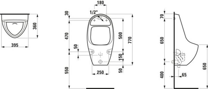 Actual product image Laufen Tamaro-S suction urinal, L/W/H: 395/360/770 mm, with proximity electronics, for battery 6V, H