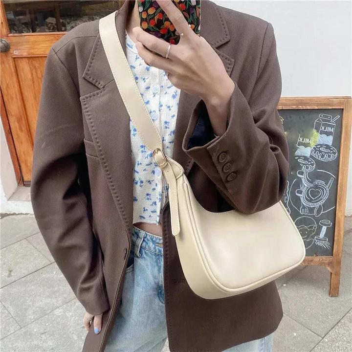 Only-Bags.Store Vintage Underarm Shoulder Bags Simple Style Bag Purse Solid Colour PU Leather Shrug