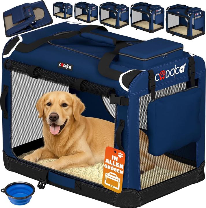 Cadoca Faltbare Hundetransportbox XXXL mit Tragegriff extra Tasche und Autogurtlasche (Dog, Washable, Foldable, Breathable)