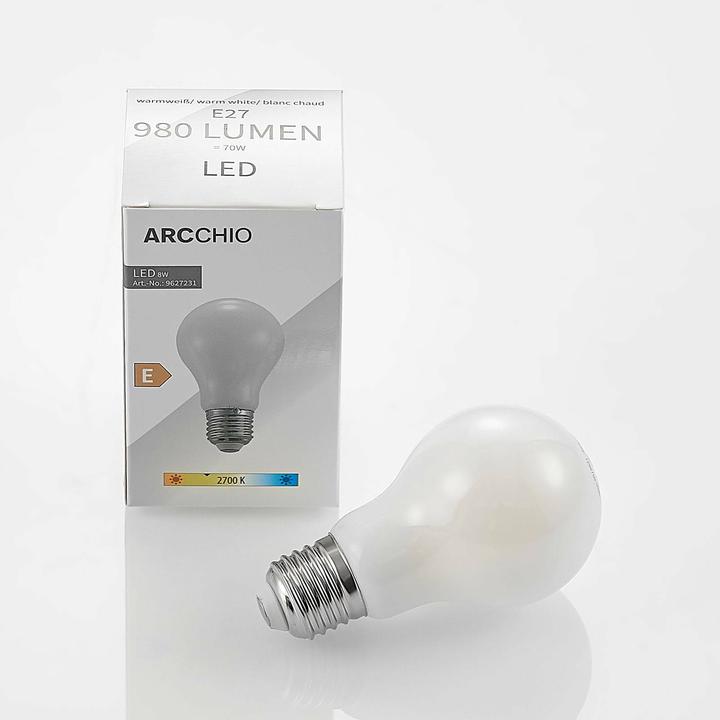 Actual product image Arcchio LED lamp E27 8W 2.700K dimmable, opal (E27, 8 W, 980 lm, 1 x, E)