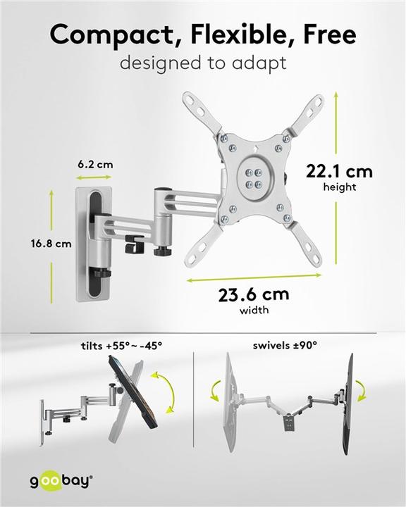 Immagine prodotto Goobay Supporto da parete per TV Caravan FULLMOTION M, argento (Muro, 43", 15 kg)