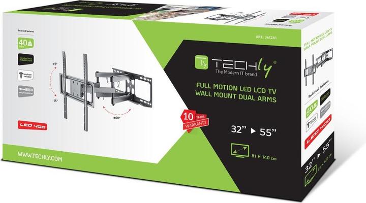 Produktbild Techly Wandhalterung für LCD TV LED 81-139cm 32-55Zoll FullMotion 40kg schwarz (Wand, 55", 40 kg)