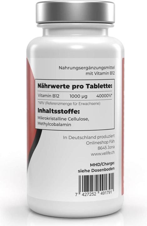 Nährwerte und Zutaten VeLife Vitamin B12 Tabl (180 Stück, Tabletten, 81 g)