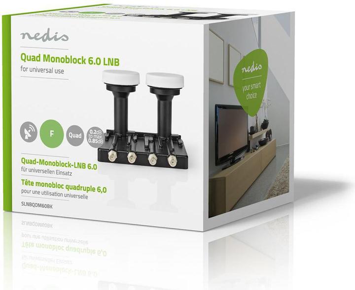 Immagine prodotto Nedis LNB Quad Monoblock 6.0° Connettore di uscita: Connettore F 4X Gamma della figura di rumore: 0,85 dB (Quad LNB)