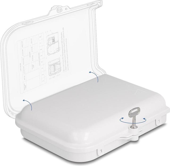 Produktbild Delock LWL Verteilerbox für Innen- und Aussenbereich IP65 wasserfest abschliessbar 8 Port weiss (Spleissbox)