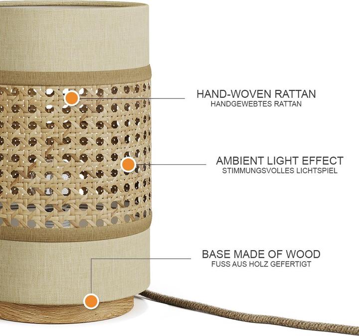 Produktbild Vicco Tischlampe Morten, Rattan/Creme, 17.5 x 26.5 cm (E27)