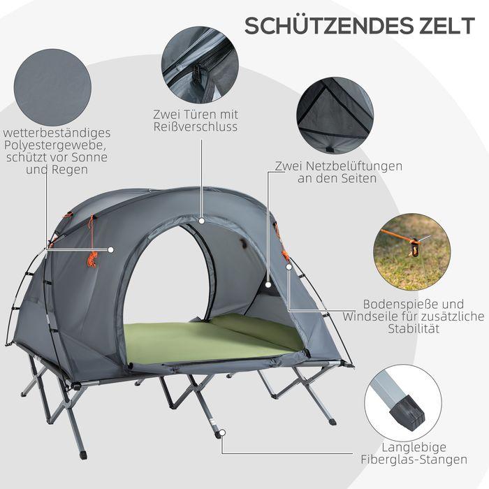 Immagine prodotto Swisshandel24 Lettino da campeggio con tenda letto da campeggio rialzato per 2 persone tenda a cupola con (Tenda a cupola, 2 persone)