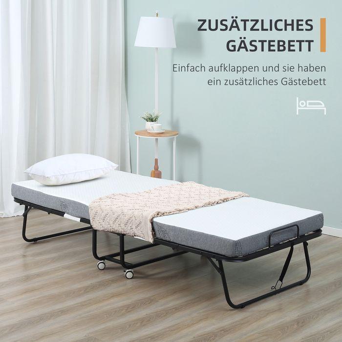 Image du produit Swisshandel24 Lit d'appoint Lit pliant avec roulettes Acier+mousse Blanc+noir 200 x 75 x 42,5 cm (75 x 200 cm)