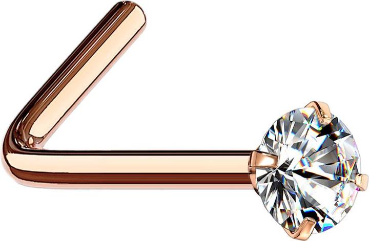 Immagine prodotto Star Piercing Borchia da naso angolata in oro rosa con cristallo rotondo incastonato in argento (Acciaio chirurgico 316L)