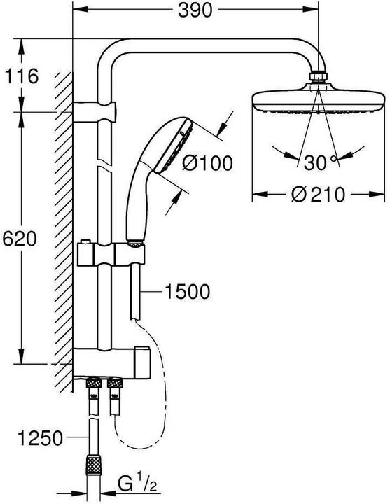 Actual product image Grohe Tempesta System 210 Flex shower system with changeover